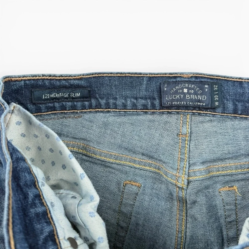 Lucky Brand Jeans 31x32 True 121 Heritage Slim Straight Blue Denim Distressed